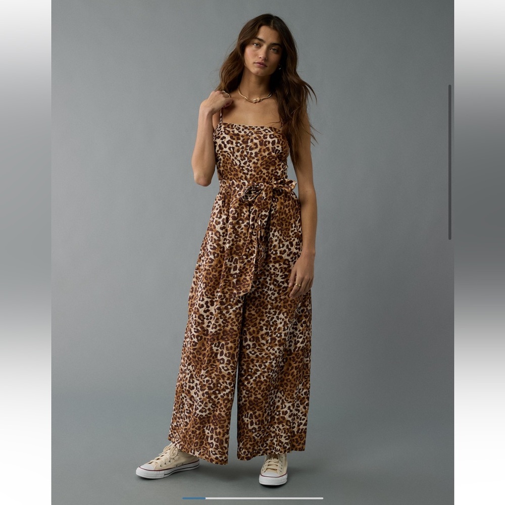 NEW! American Eagle Cheetah Print Tube Top Jumpsuit with Self-Tie Belt